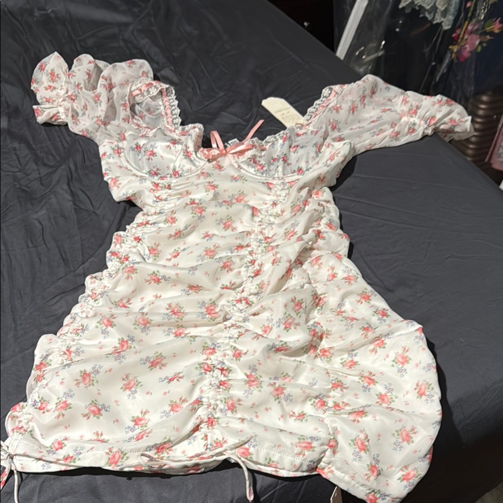 NWT.  For Love and Lemons. Floral Ruched Dress